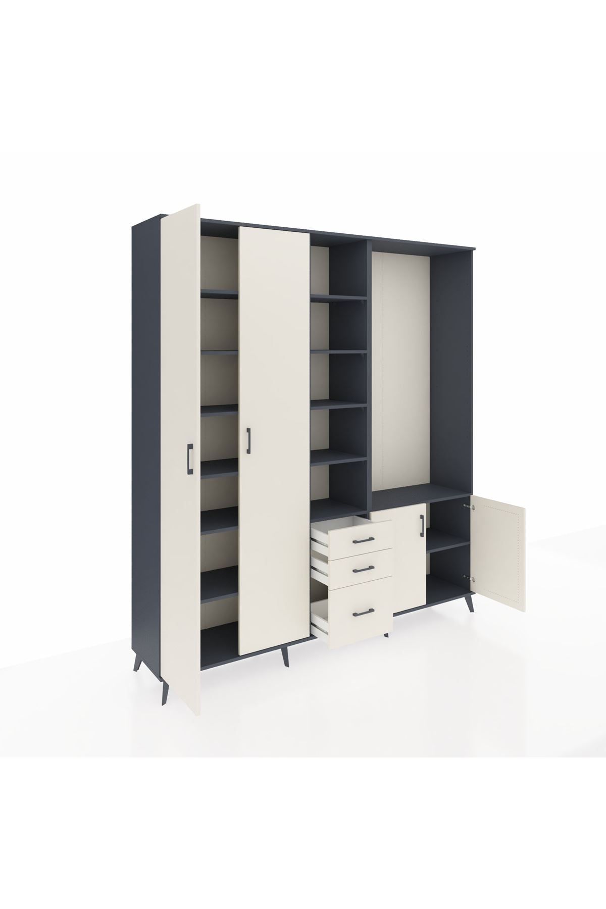 Hyperion Dolap 13 Raflı 3 Çekmeceli 4 Kapaklı 220x44x243 Antrasit-Aytaşı/Aytaşı
