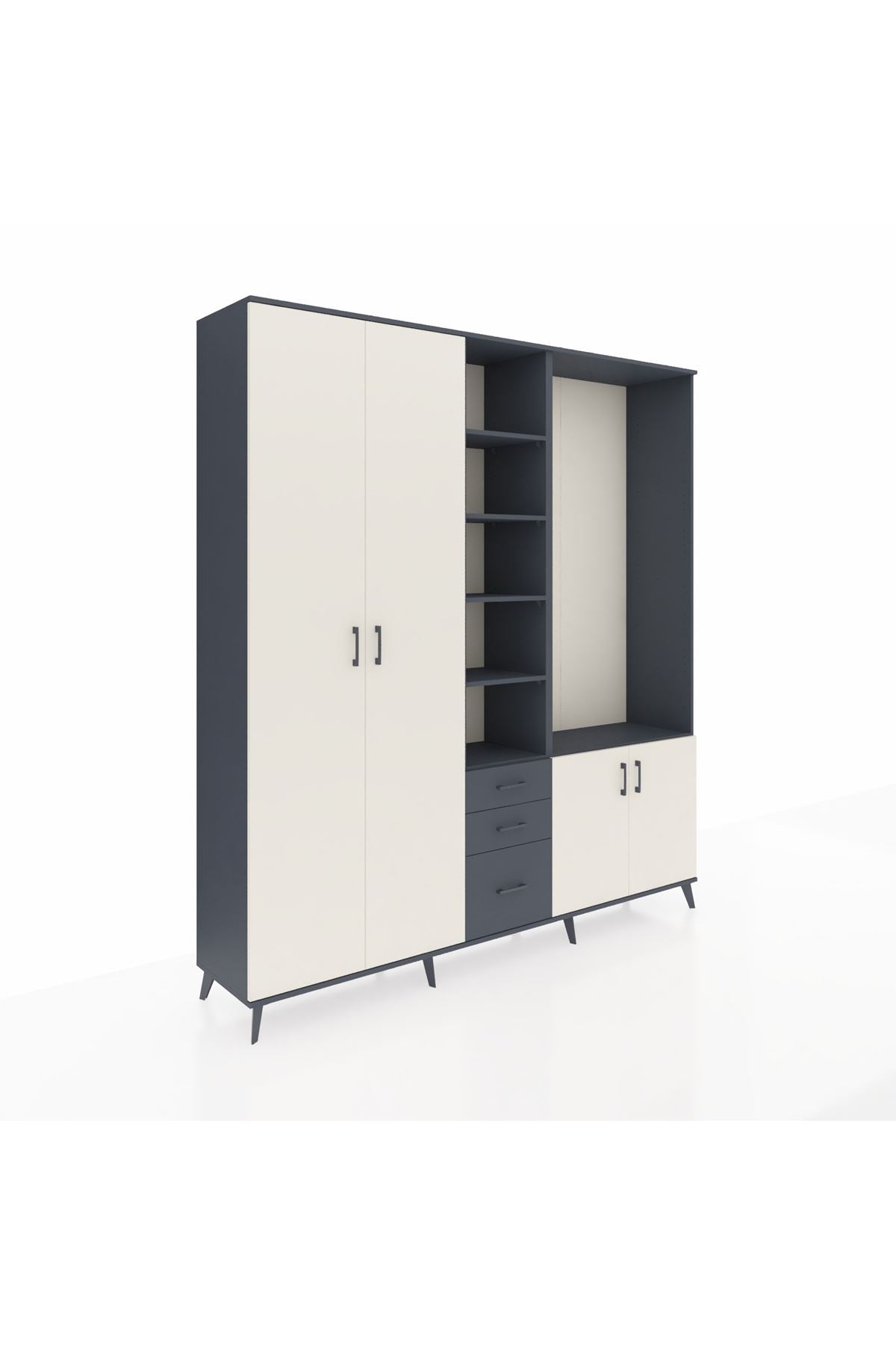 Hyperion Dolap 13 Raflı 3 Çekmeceli 4 Kapaklı 220x44x243 Antrasit-Aytaşı/Antrasit