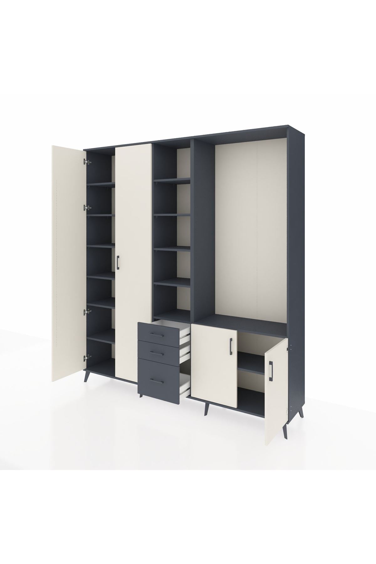 Hyperion Dolap 13 Raflı 3 Çekmeceli 4 Kapaklı 220x44x243 Antrasit-Aytaşı/Antrasit