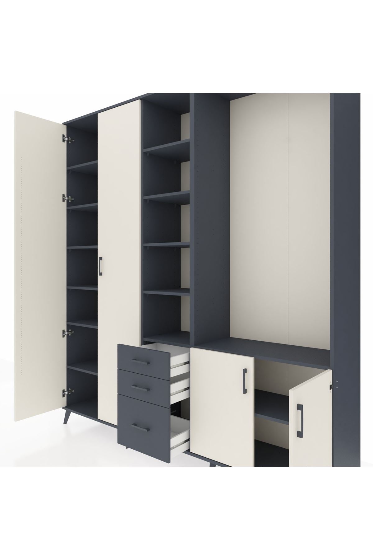 Hyperion Dolap 13 Raflı 3 Çekmeceli 4 Kapaklı 220x44x243 Antrasit-Aytaşı/Antrasit