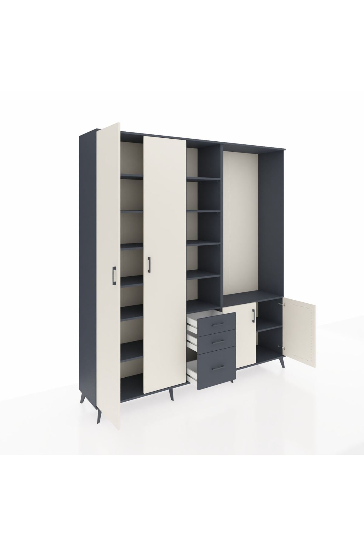 Hyperion Dolap 13 Raflı 3 Çekmeceli 4 Kapaklı 220x44x243 Antrasit-Aytaşı/Antrasit
