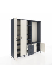 Hyperion Dolap 13 Raflı 3 Çekmeceli 4 Kapaklı 220x44x243 Antrasit-Aytaşı/Antrasit