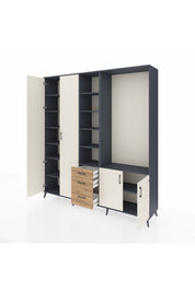 Hyperion Dolap 13 Raflı 3 Çekmeceli 4 Kapaklı 220x44x243 Antrasit-Aytaşı/Çam