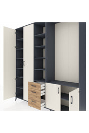 Hyperion Dolap 13 Raflı 3 Çekmeceli 4 Kapaklı 220x44x243 Antrasit-Aytaşı/Çam