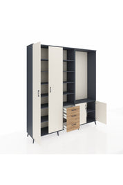 Hyperion Dolap 13 Raflı 3 Çekmeceli 4 Kapaklı 220x44x243 Antrasit-Aytaşı/Çam