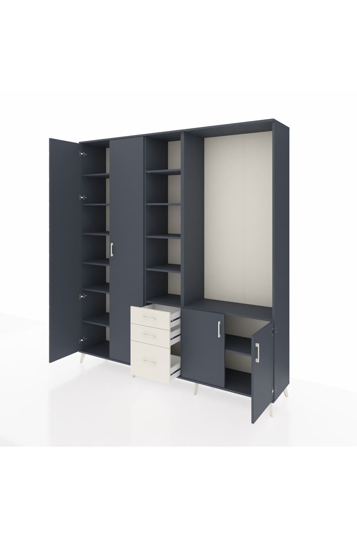 Hyperion Dolap 13 Raflı 3 Çekmeceli 4 Kapaklı 220x44x243 Antrasit-Antrasit/Aytaşı