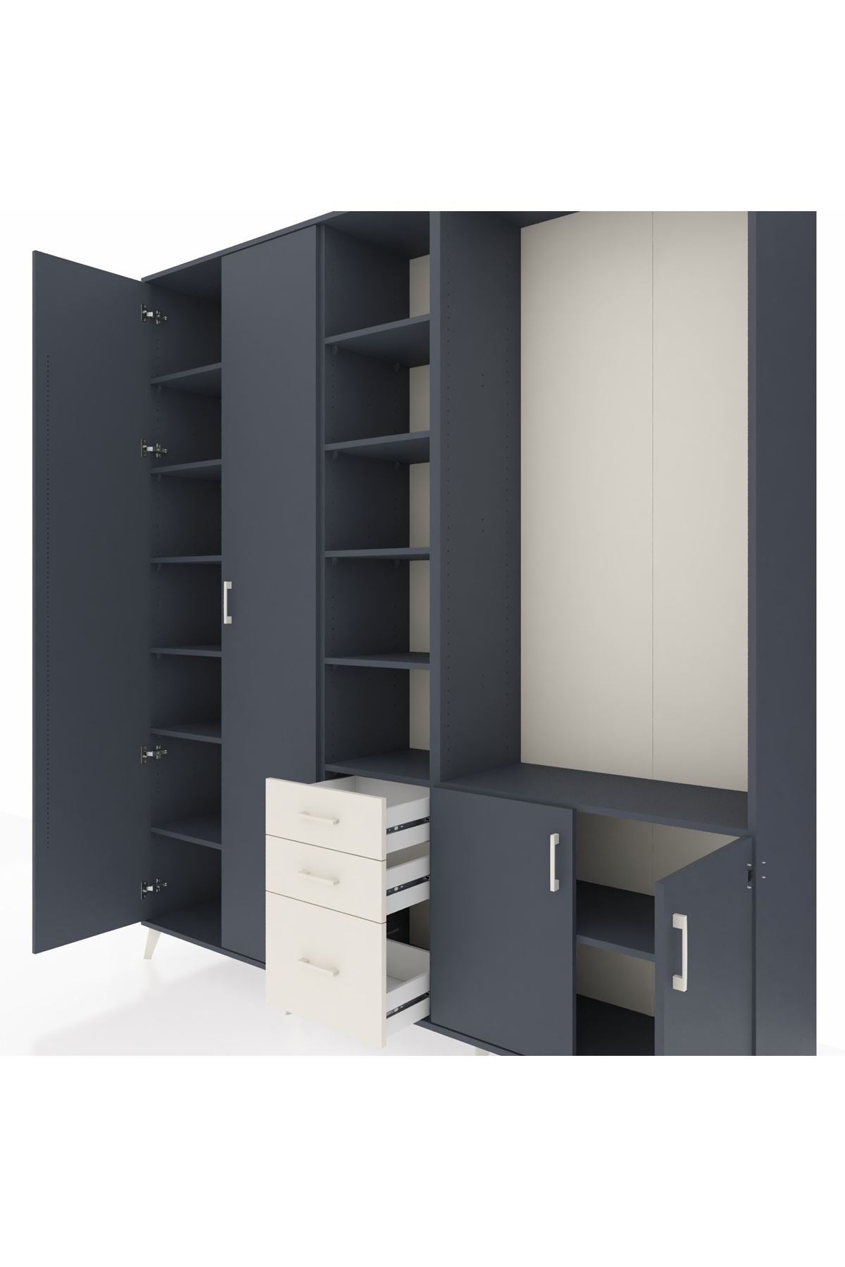 Hyperion Dolap 13 Raflı 3 Çekmeceli 4 Kapaklı 220x44x243 Antrasit-Antrasit/Aytaşı