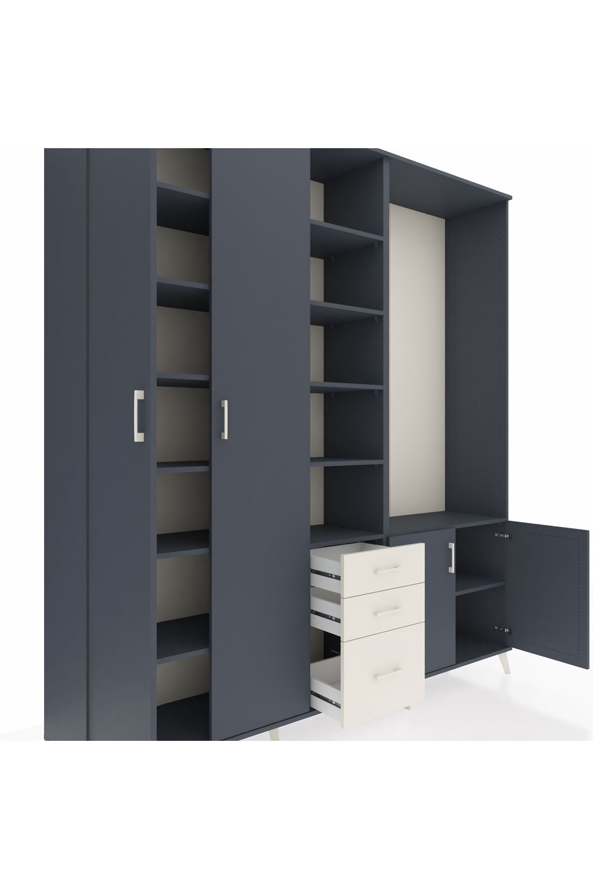 Hyperion Dolap 13 Raflı 3 Çekmeceli 4 Kapaklı 220x44x243 Antrasit-Antrasit/Aytaşı