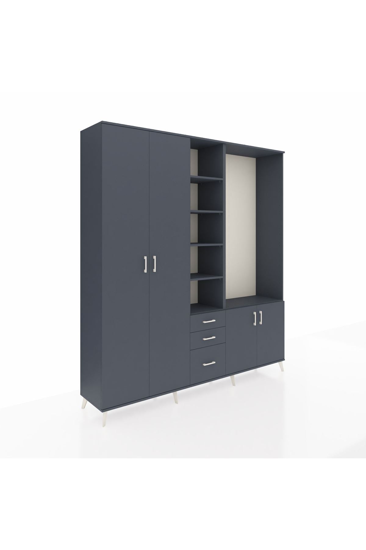 Hyperion Dolap 13 Raflı 3 Çekmeceli 4 Kapaklı 220x44x243 Antrasit-Antrasit/Antrasit