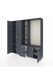 Hyperion Dolap 13 Raflı 3 Çekmeceli 4 Kapaklı 220x44x243 Antrasit-Antrasit/Antrasit