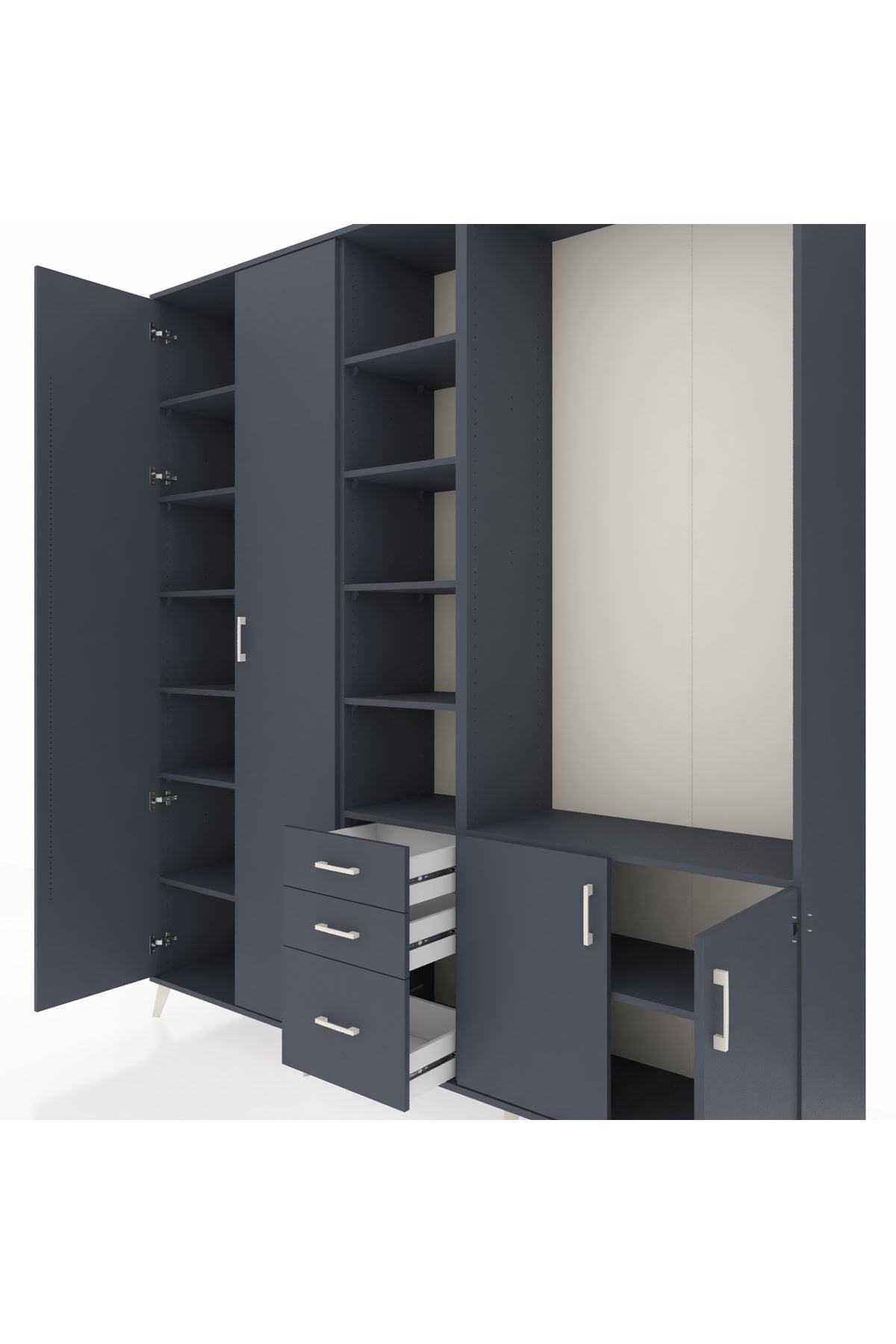 Hyperion Dolap 13 Raflı 3 Çekmeceli 4 Kapaklı 220x44x243 Antrasit-Antrasit/Antrasit