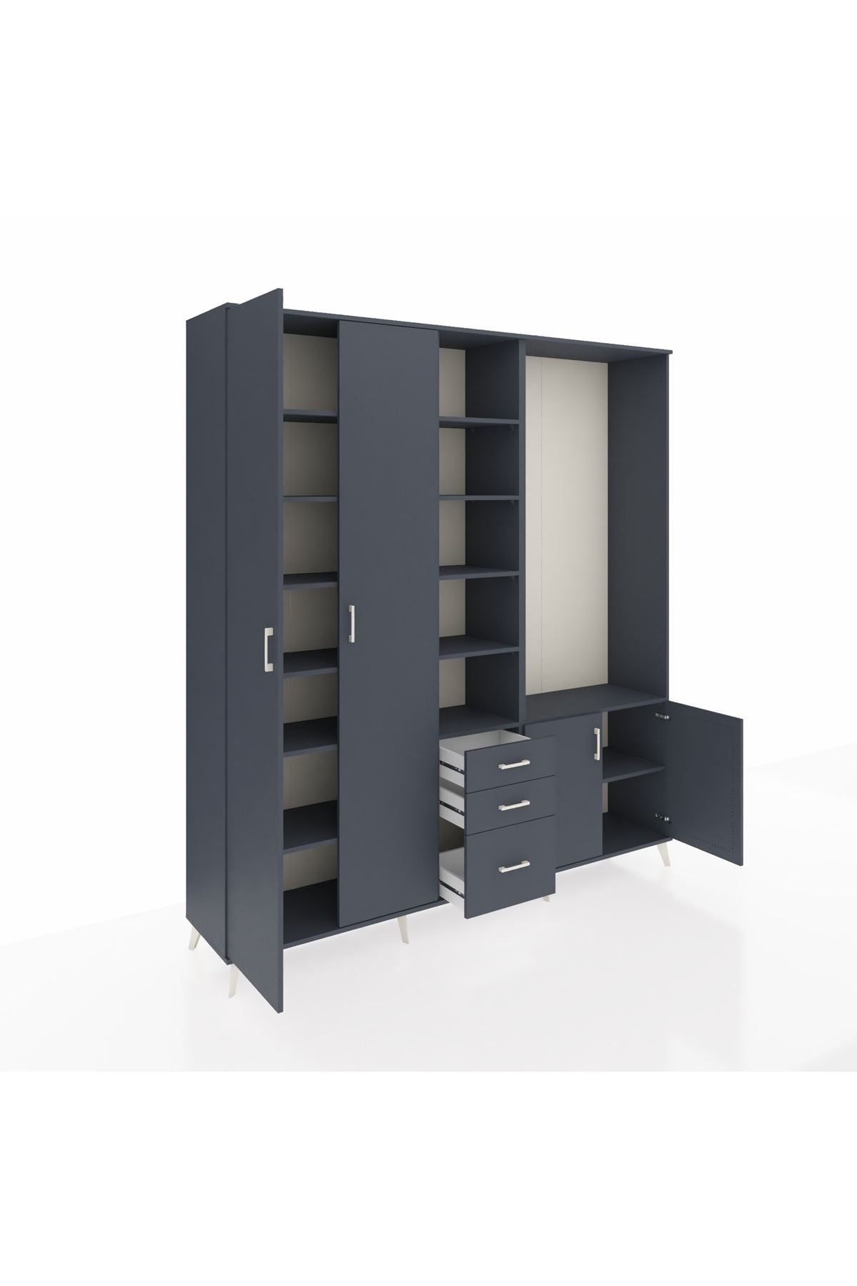 Hyperion Dolap 13 Raflı 3 Çekmeceli 4 Kapaklı 220x44x243 Antrasit-Antrasit/Antrasit