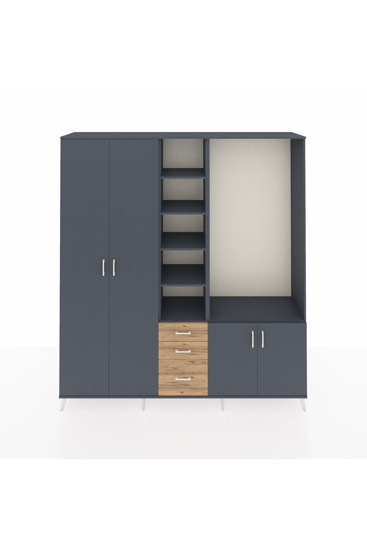 Hyperion Dolap 13 Raflı 3 Çekmeceli 4 Kapaklı 220x44x243 Antrasit-Antrasit/Çam