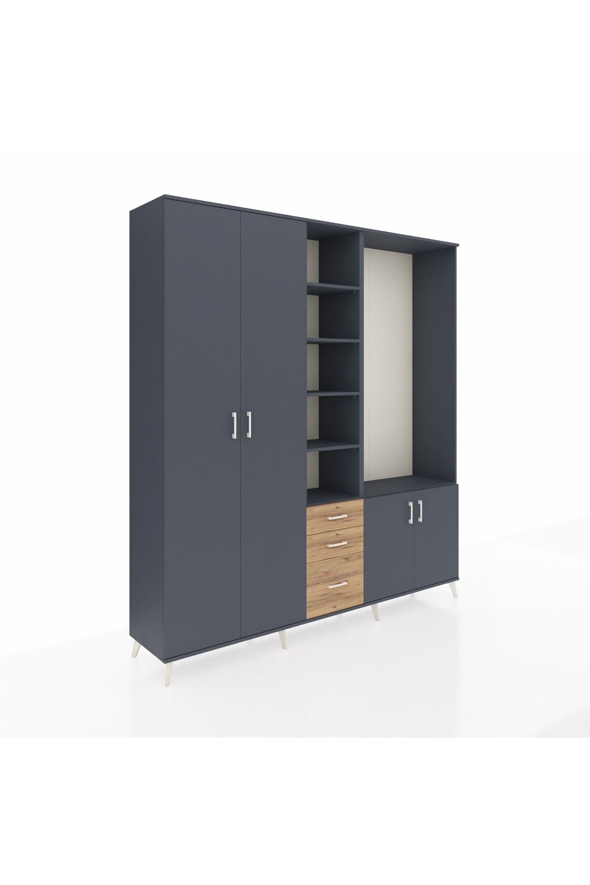 Hyperion Dolap 13 Raflı 3 Çekmeceli 4 Kapaklı 220x44x243 Antrasit-Antrasit/Çam