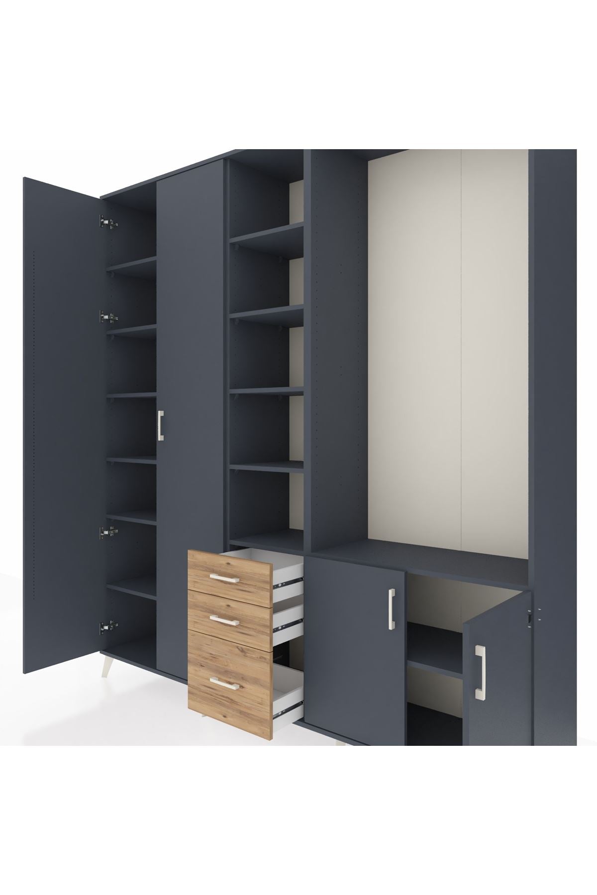 Hyperion Dolap 13 Raflı 3 Çekmeceli 4 Kapaklı 220x44x243 Antrasit-Antrasit/Çam