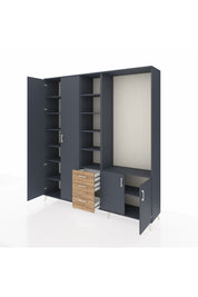 Hyperion Dolap 13 Raflı 3 Çekmeceli 4 Kapaklı 220x44x243 Antrasit-Antrasit/Çam