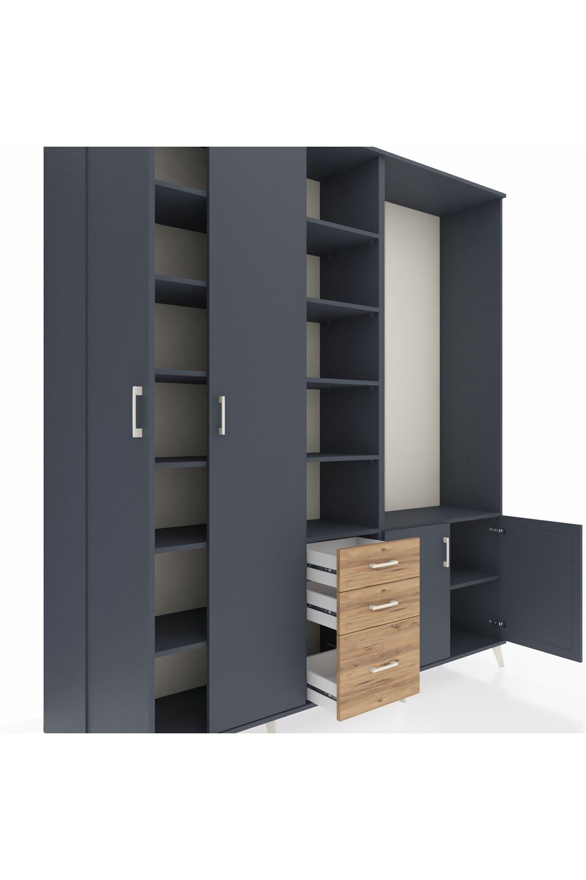 Hyperion Dolap 13 Raflı 3 Çekmeceli 4 Kapaklı 220x44x243 Antrasit-Antrasit/Çam