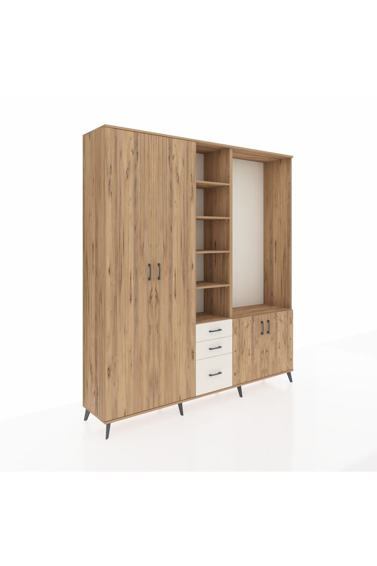 Hyperion Dolap 13 Raflı 3 Çekmeceli 4 Kapaklı 220x44x243 Çam-Çam/Aytaşı