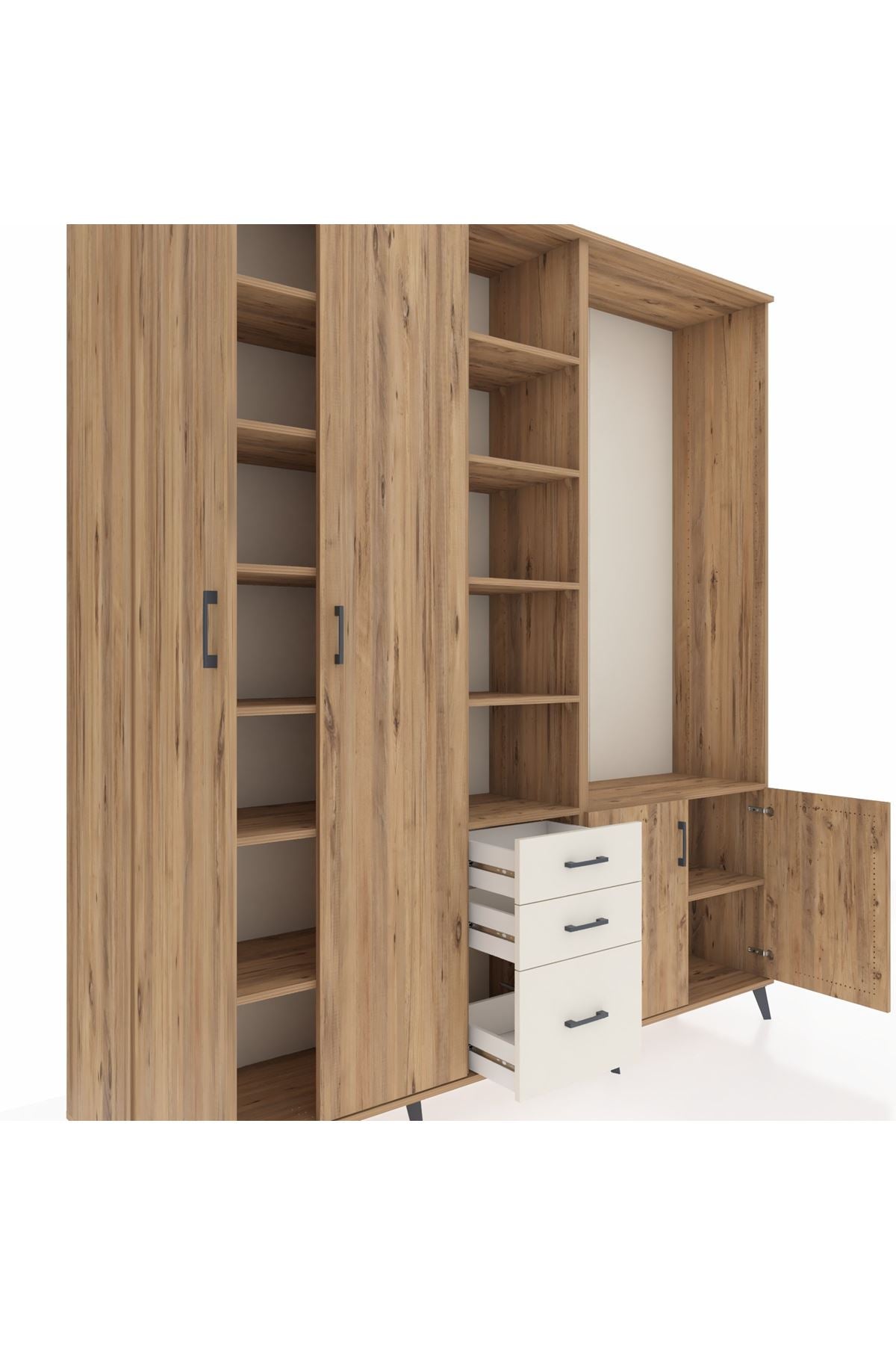 Hyperion Dolap 13 Raflı 3 Çekmeceli 4 Kapaklı 220x44x243 Çam-Çam/Aytaşı