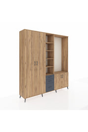 Hyperion Dolap 13 Raflı 3 Çekmeceli 4 Kapaklı 220x44x243 Çam-Çam/Antrasit