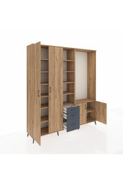 Hyperion Dolap 13 Raflı 3 Çekmeceli 4 Kapaklı 220x44x243 Çam-Çam/Antrasit