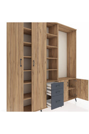 Hyperion Dolap 13 Raflı 3 Çekmeceli 4 Kapaklı 220x44x243 Çam-Çam/Antrasit