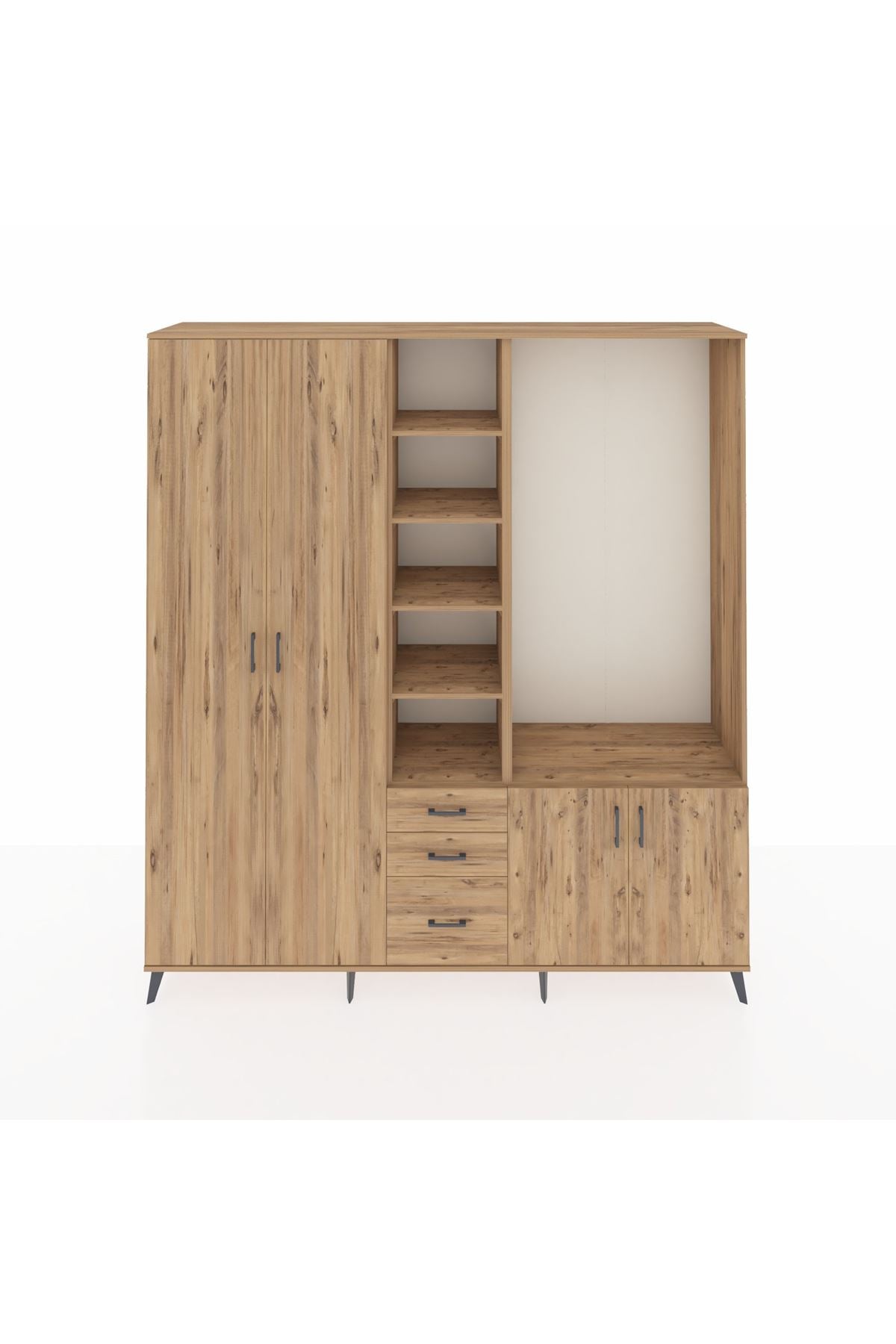 Hyperion Dolap 13 Raflı 3 Çekmeceli 4 Kapaklı 220x44x243 Çam-Çam/Çam