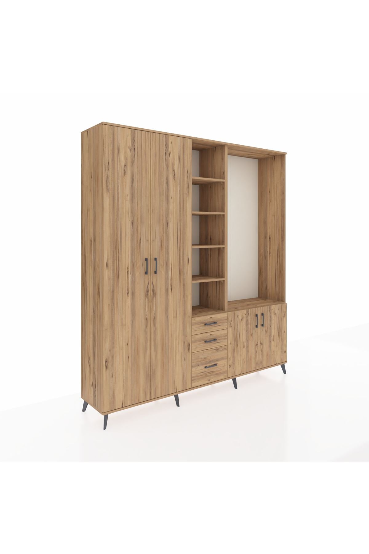 Hyperion Dolap 13 Raflı 3 Çekmeceli 4 Kapaklı 220x44x243 Çam-Çam/Çam