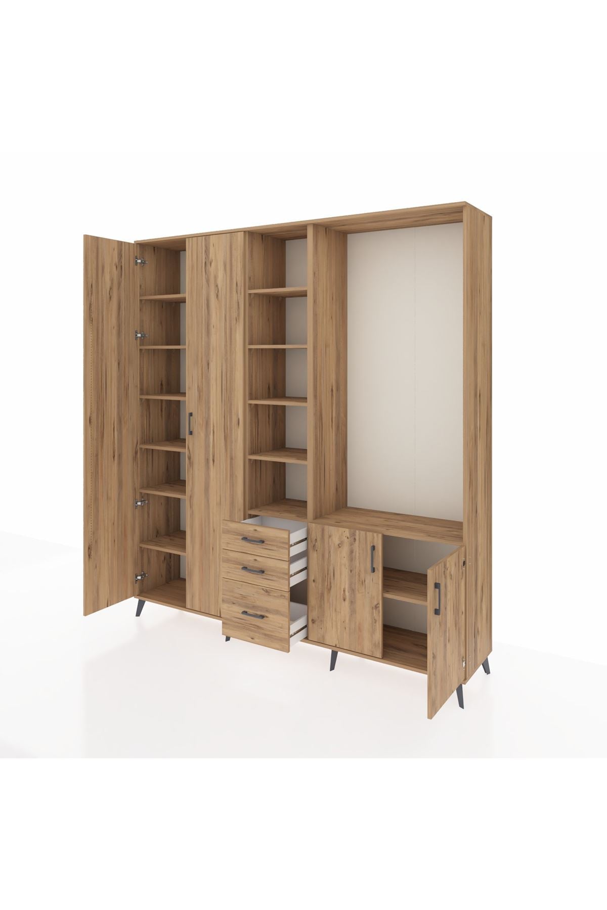 Hyperion Dolap 13 Raflı 3 Çekmeceli 4 Kapaklı 220x44x243 Çam-Çam/Çam