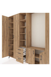 Hyperion Dolap 13 Raflı 3 Çekmeceli 4 Kapaklı 220x44x243 Çam-Çam/Çam