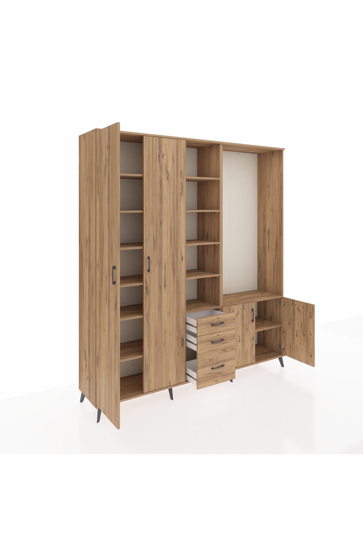 Hyperion Dolap 13 Raflı 3 Çekmeceli 4 Kapaklı 220x44x243 Çam-Çam/Çam