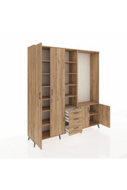 Hyperion Dolap 13 Raflı 3 Çekmeceli 4 Kapaklı 220x44x243 Çam-Çam/Çam