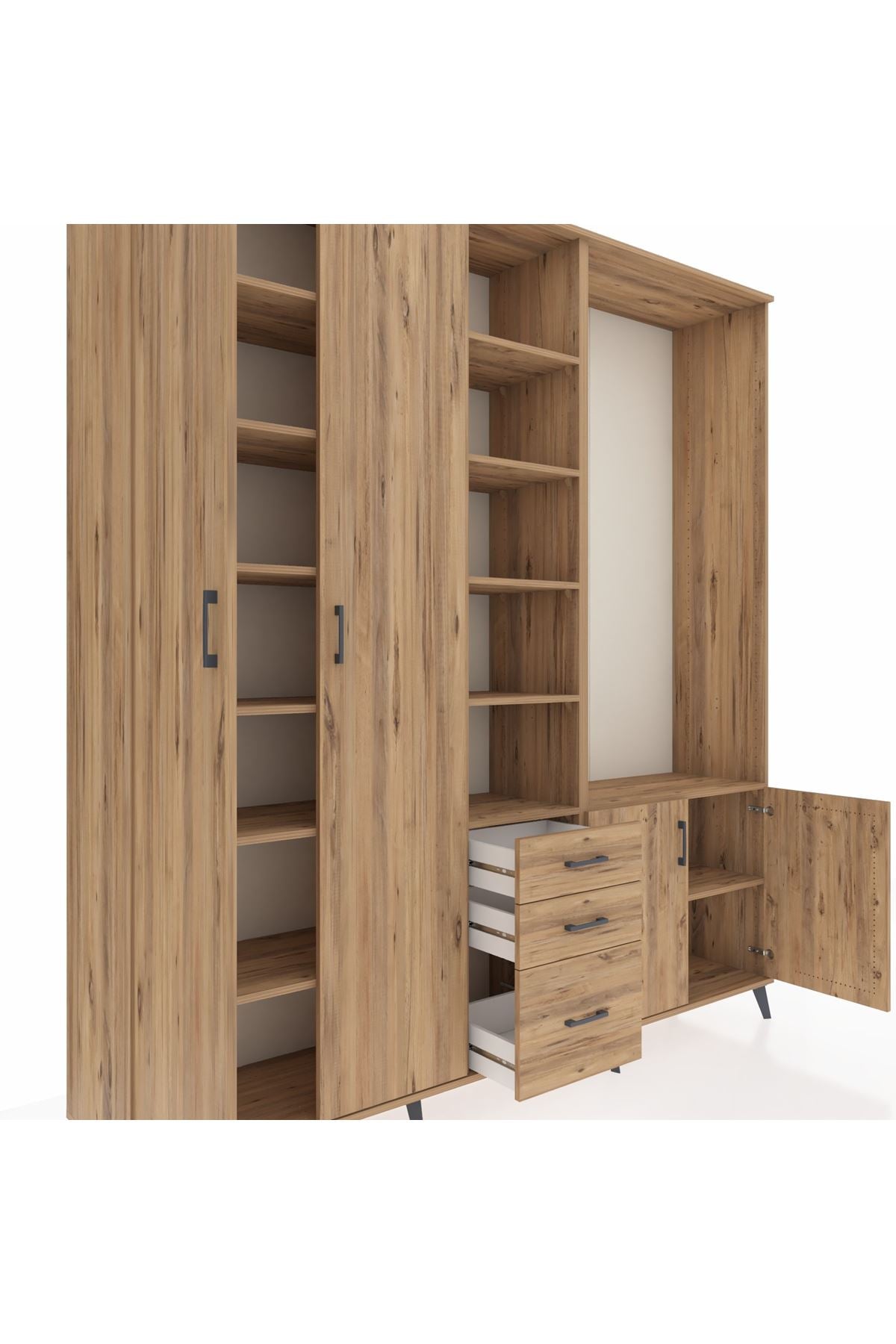 Hyperion Dolap 13 Raflı 3 Çekmeceli 4 Kapaklı 220x44x243 Çam-Çam/Çam