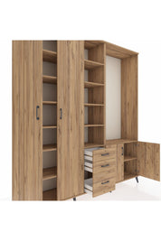 Hyperion Dolap 13 Raflı 3 Çekmeceli 4 Kapaklı 220x44x243 Çam-Çam/Çam