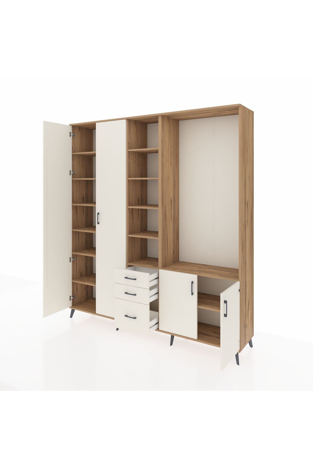 Hyperion Dolap 13 Raflı 3 Çekmeceli 4 Kapaklı 220x44x243 Çam-Aytaşı/Aytaşı