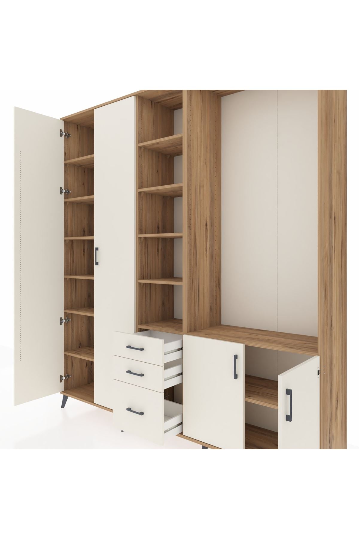 Hyperion Dolap 13 Raflı 3 Çekmeceli 4 Kapaklı 220x44x243 Çam-Aytaşı/Aytaşı