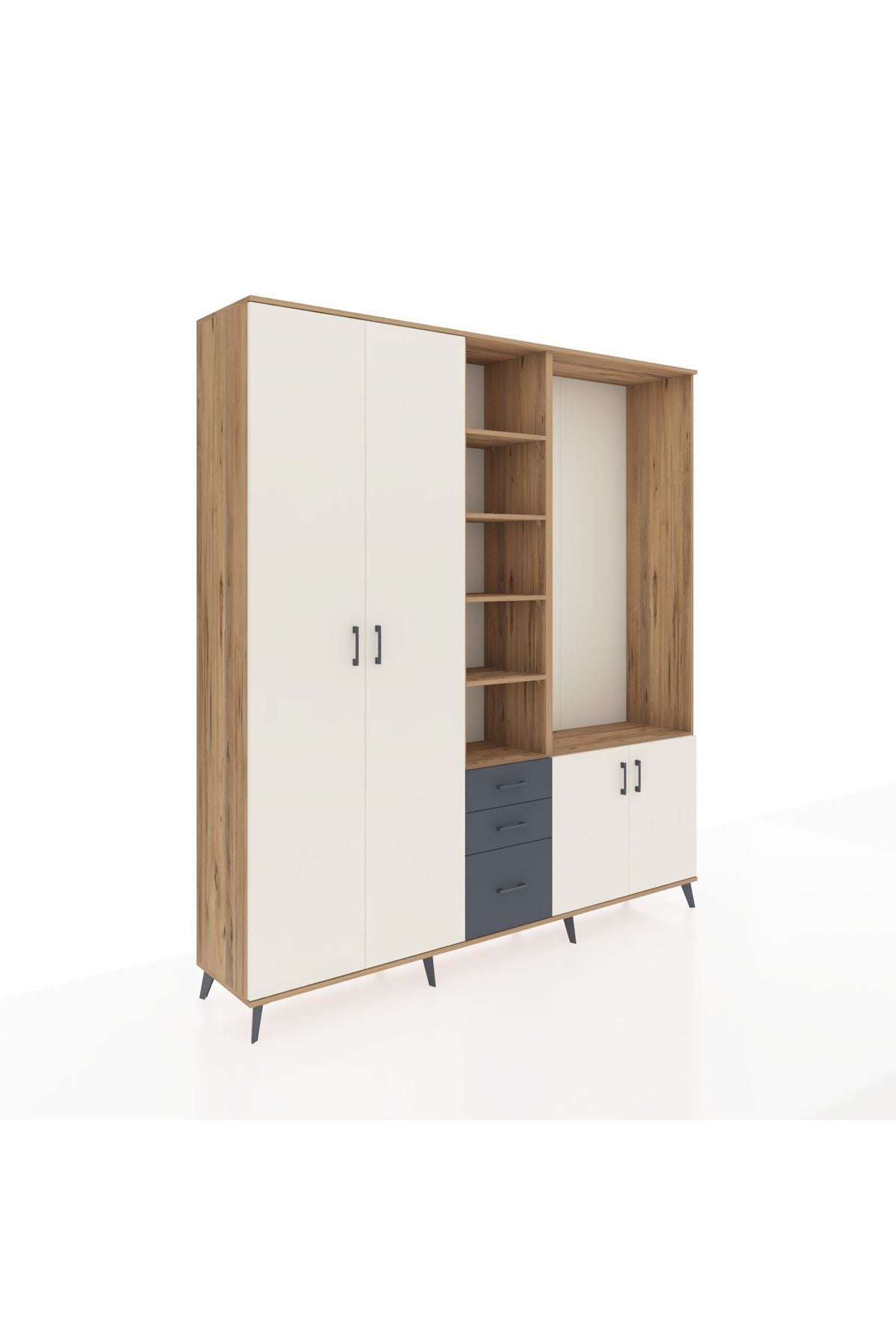 Hyperion Dolap 13 Raflı 3 Çekmeceli 4 Kapaklı 220x44x243 Çam-Aytaşı/Antrasit