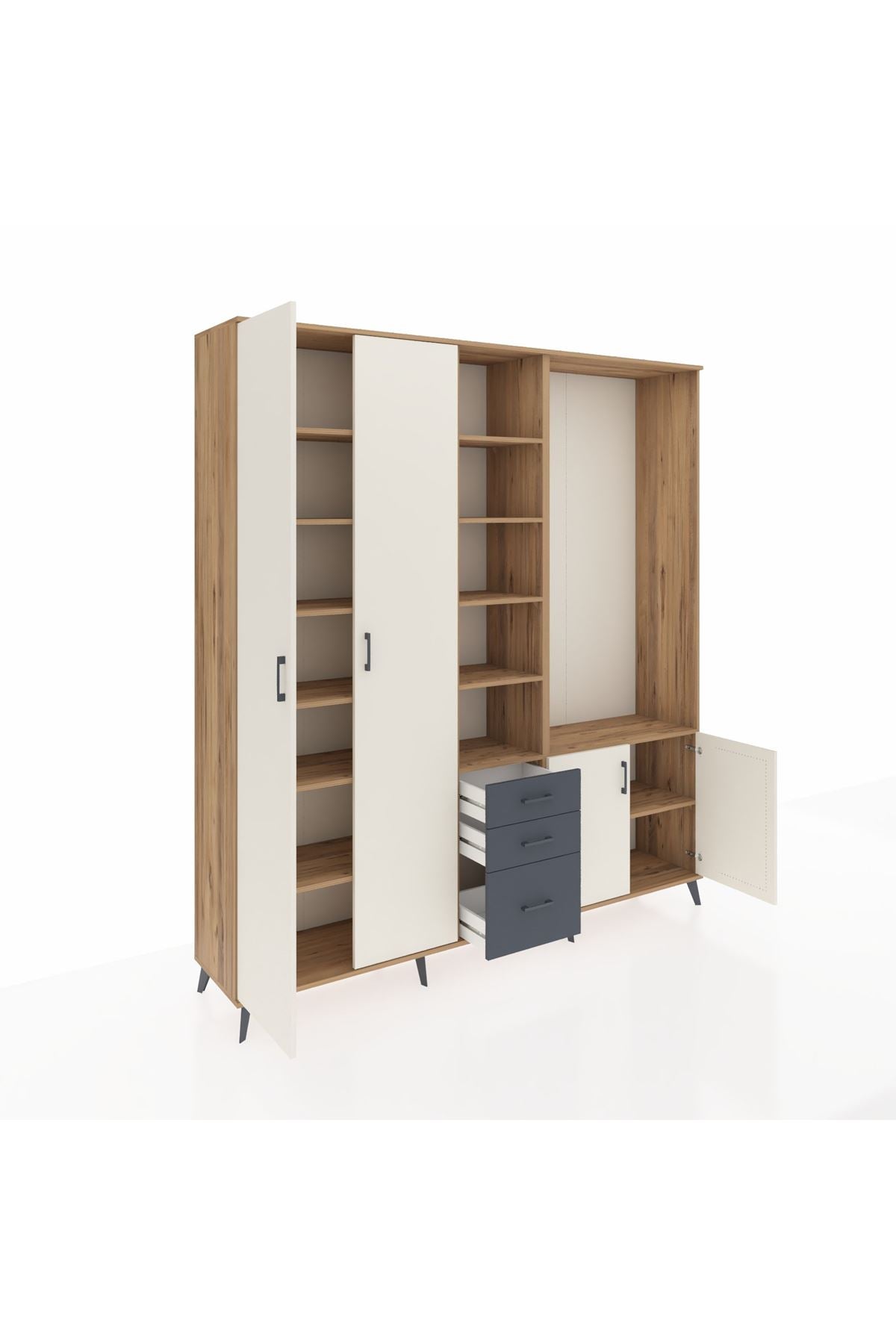 Hyperion Dolap 13 Raflı 3 Çekmeceli 4 Kapaklı 220x44x243 Çam-Aytaşı/Antrasit