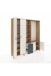 Hyperion Dolap 13 Raflı 3 Çekmeceli 4 Kapaklı 220x44x243 Çam-Aytaşı/Antrasit