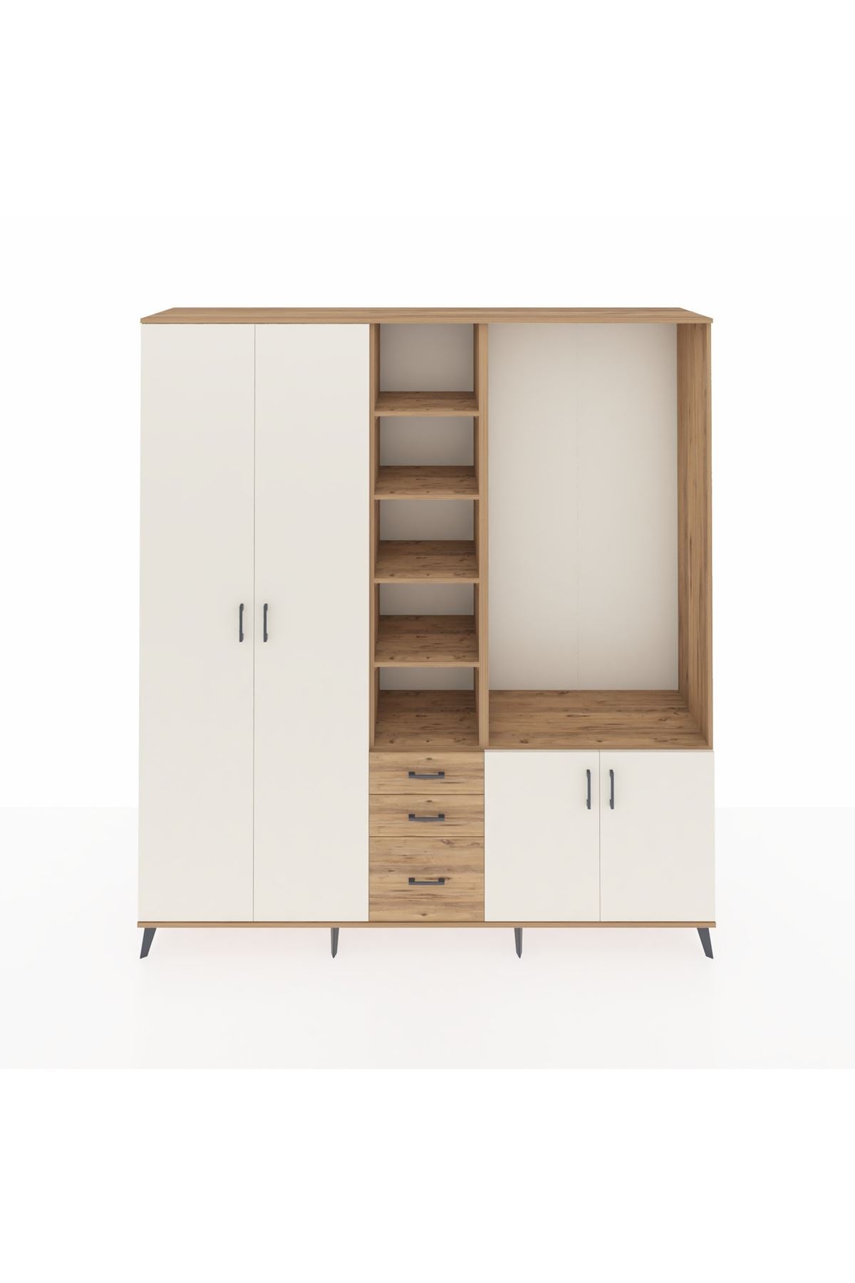 Hyperion Dolap 13 Raflı 3 Çekmeceli 4 Kapaklı 220x44x243 Çam-Aytaşı/Çam