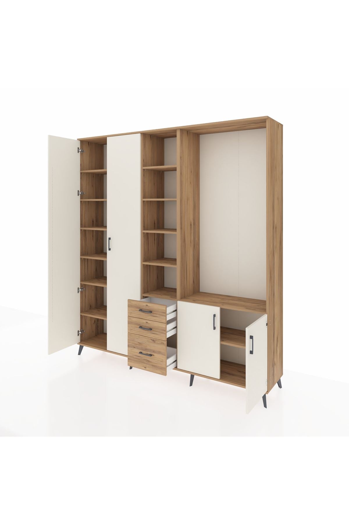 Hyperion Dolap 13 Raflı 3 Çekmeceli 4 Kapaklı 220x44x243 Çam-Aytaşı/Çam