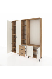 Hyperion Dolap 13 Raflı 3 Çekmeceli 4 Kapaklı 220x44x243 Çam-Aytaşı/Çam