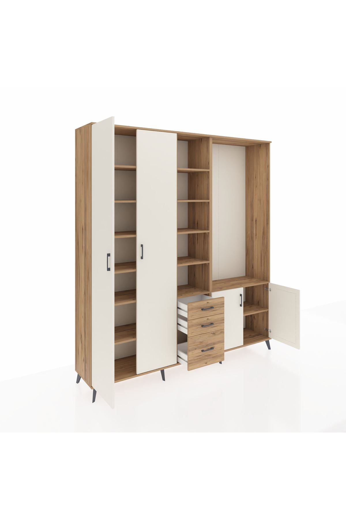 Hyperion Dolap 13 Raflı 3 Çekmeceli 4 Kapaklı 220x44x243 Çam-Aytaşı/Çam