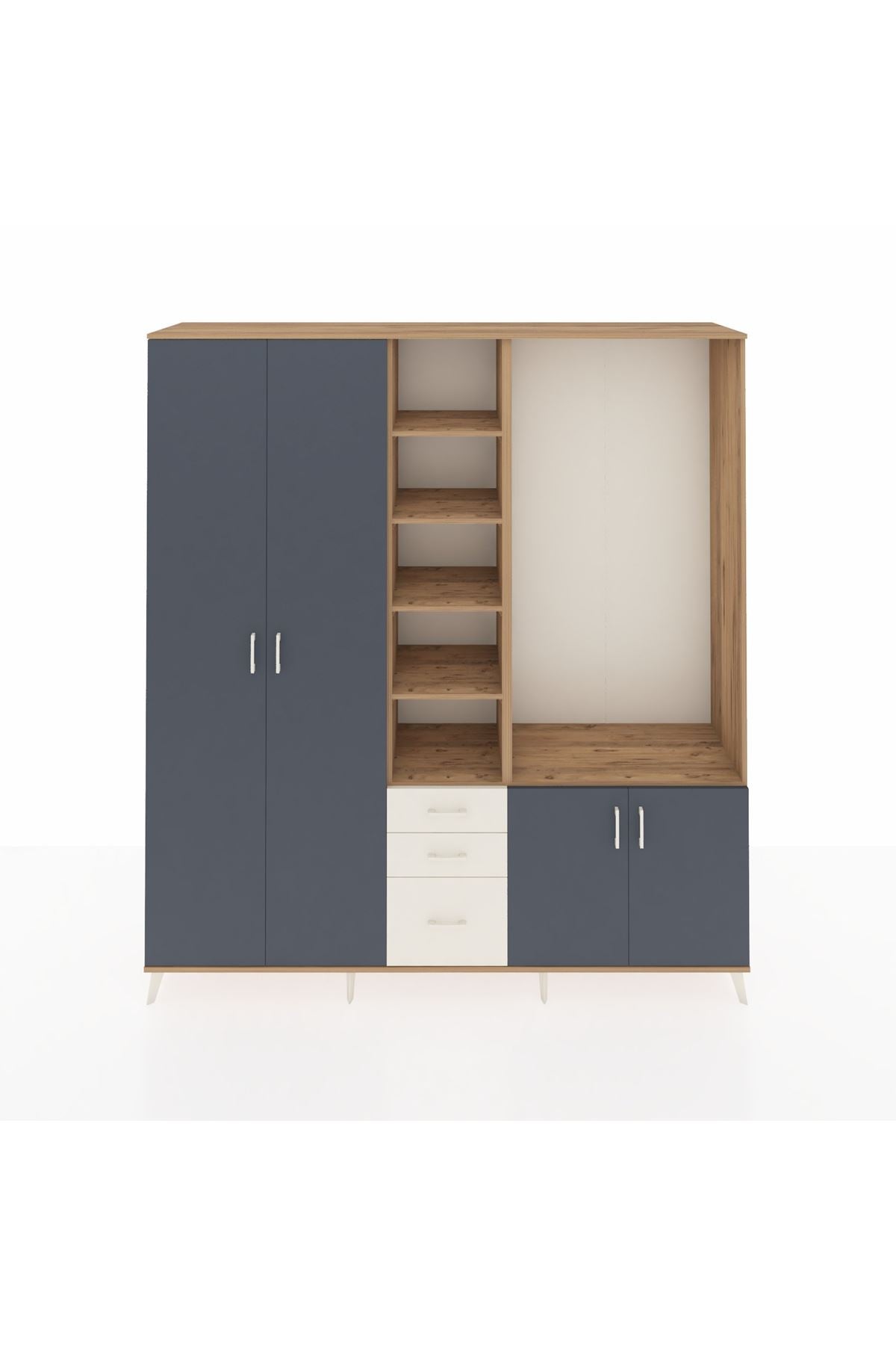 Hyperion Dolap 13 Raflı 3 Çekmeceli 4 Kapaklı 220x44x243 Çam-Antrasit/Aytaşı