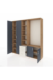 Hyperion Dolap 13 Raflı 3 Çekmeceli 4 Kapaklı 220x44x243 Çam-Antrasit/Aytaşı