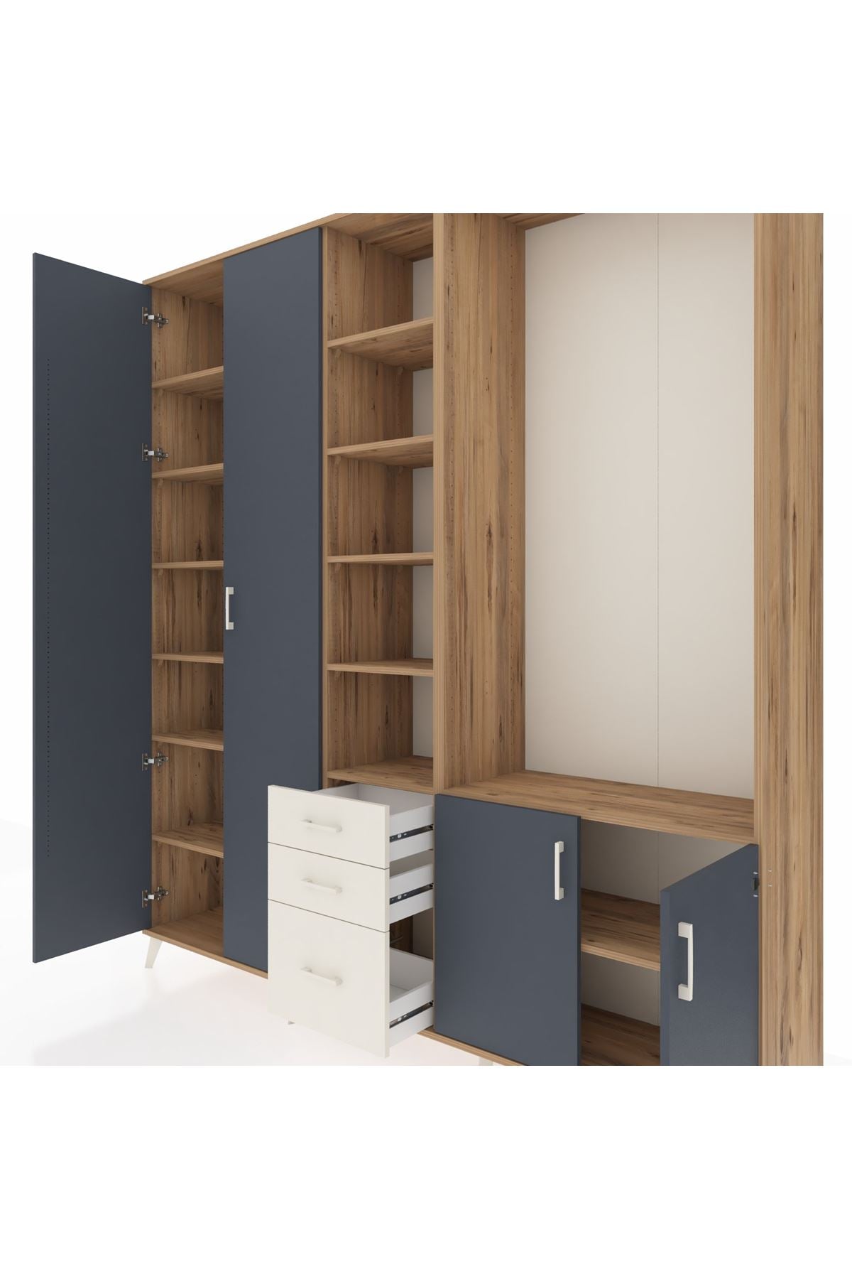 Hyperion Dolap 13 Raflı 3 Çekmeceli 4 Kapaklı 220x44x243 Çam-Antrasit/Aytaşı