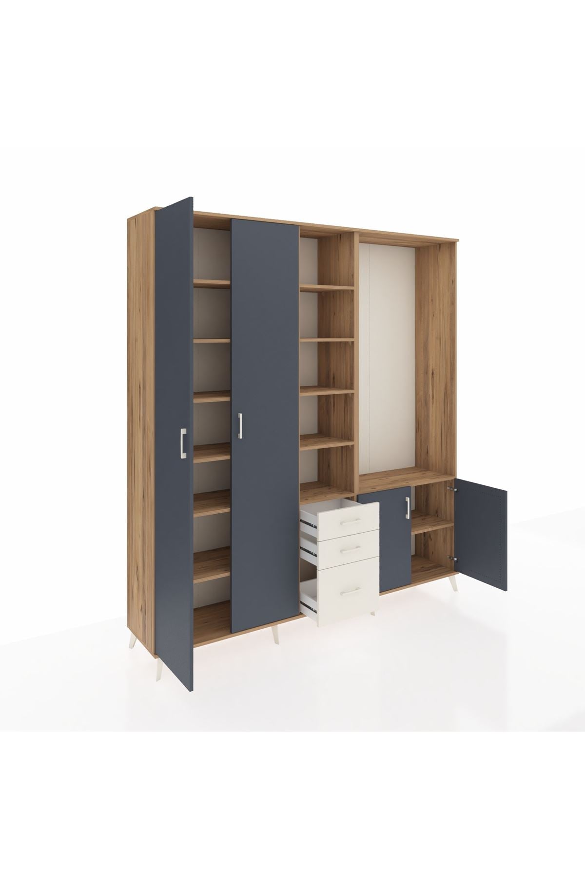 Hyperion Dolap 13 Raflı 3 Çekmeceli 4 Kapaklı 220x44x243 Çam-Antrasit/Aytaşı