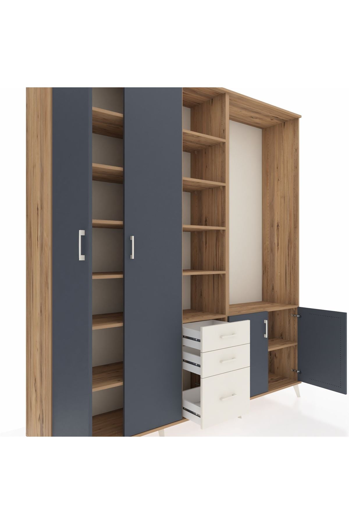 Hyperion Dolap 13 Raflı 3 Çekmeceli 4 Kapaklı 220x44x243 Çam-Antrasit/Aytaşı