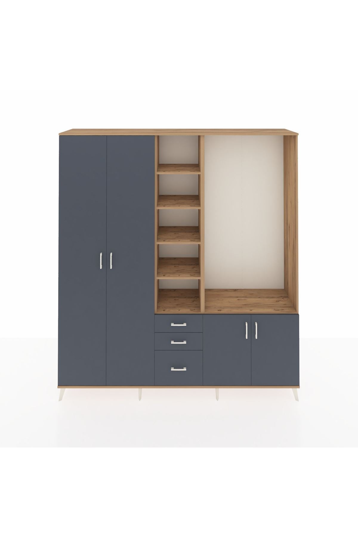 Hyperion Dolap 13 Raflı 3 Çekmeceli 4 Kapaklı 220x44x243 Çam-Antrasit/Antrasit