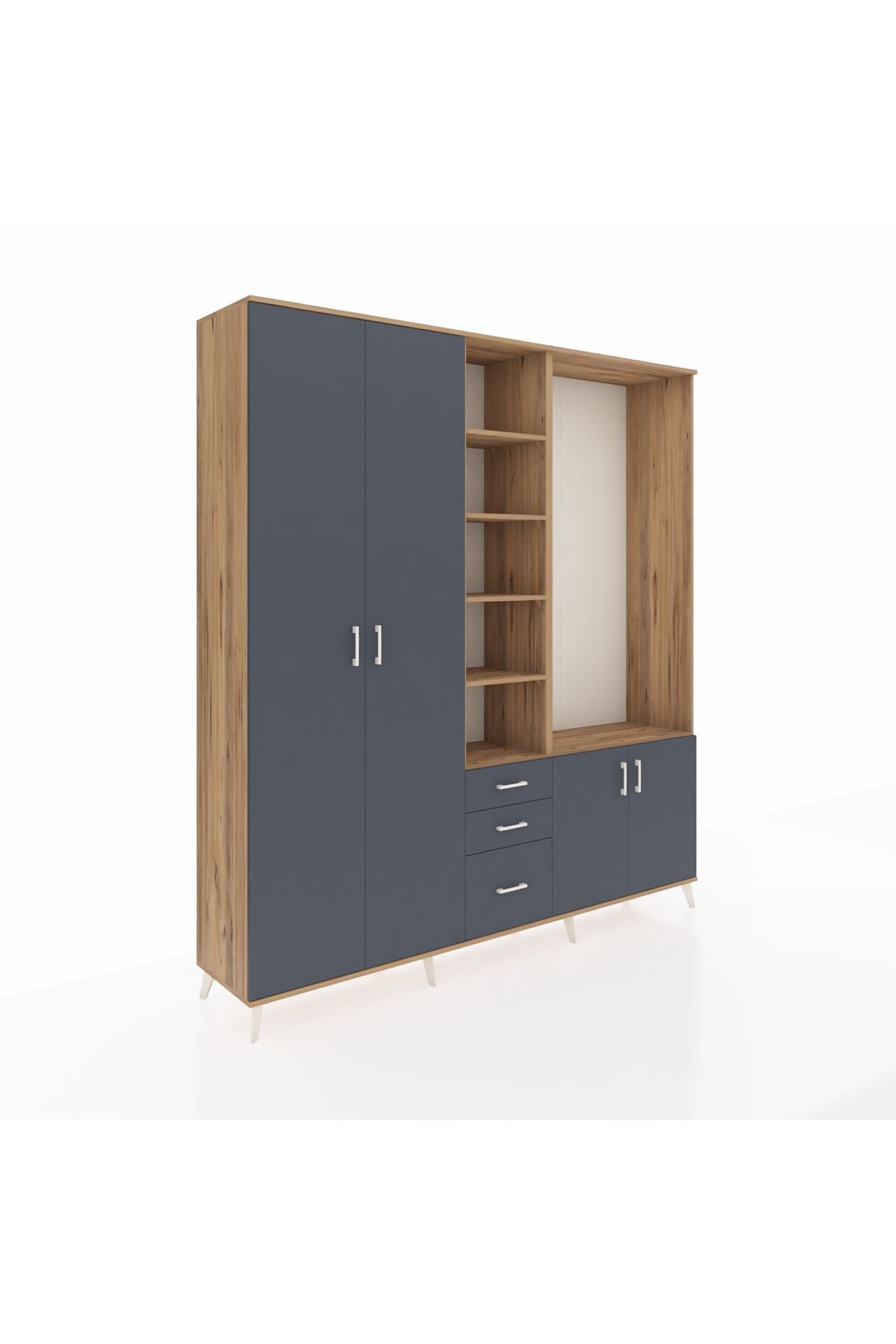 Hyperion Dolap 13 Raflı 3 Çekmeceli 4 Kapaklı 220x44x243 Çam-Antrasit/Antrasit